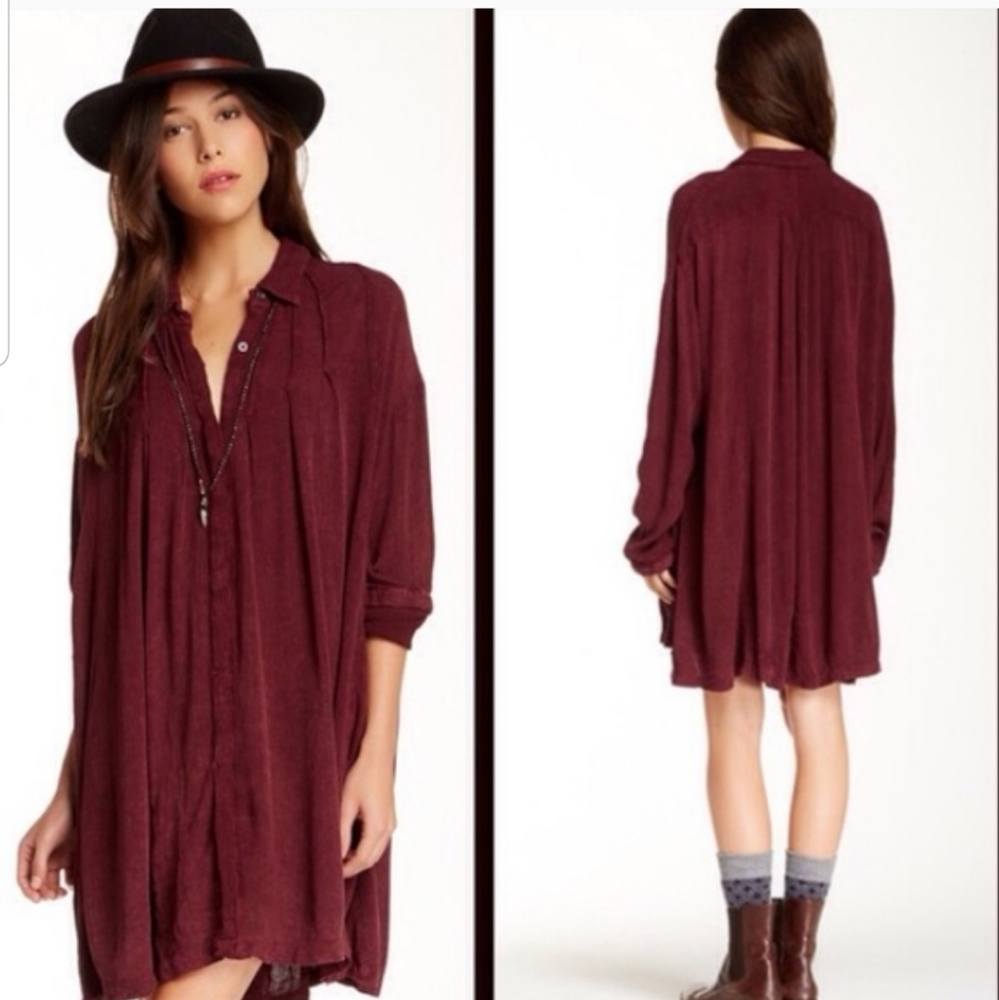 FREE PEOPLE Spin Me Tunic Button Up Dress